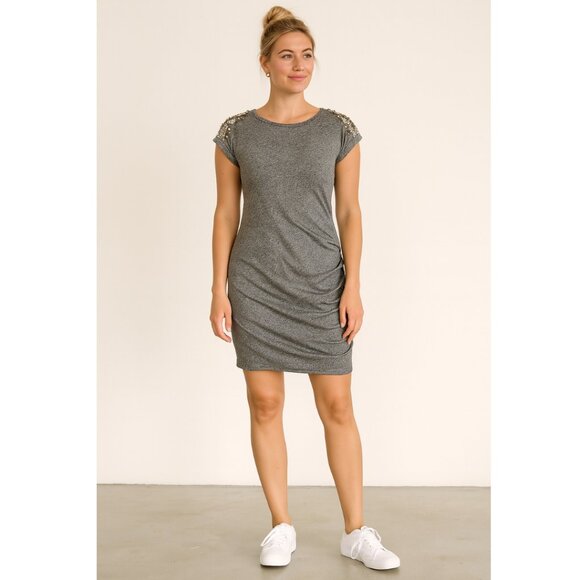 Maje Entrave Embellished Ruched Knit Mini Dress Medium - Picture 1 of 8